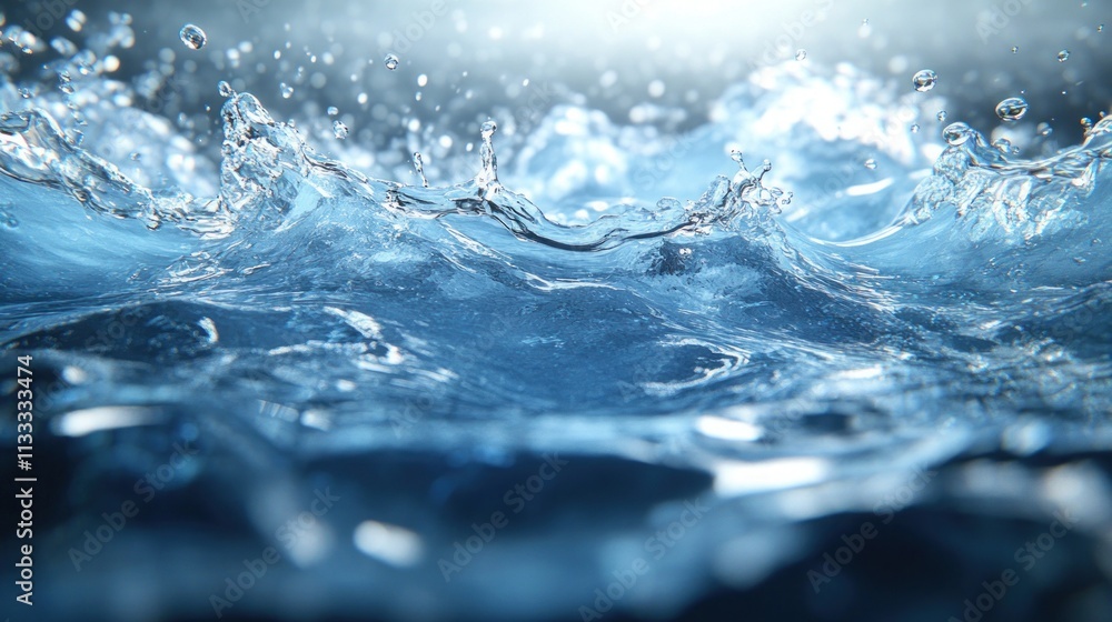 Aufkleber close-up view of water splashes creating dynamic patterns and reflections.