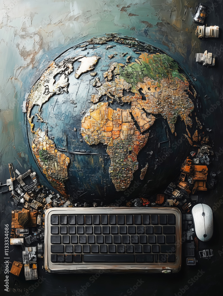 Poster Global tech solution featuring a keyboard and world map