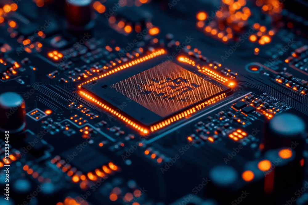 Poster motherboard featuring advanced brain technology components and intricate designs