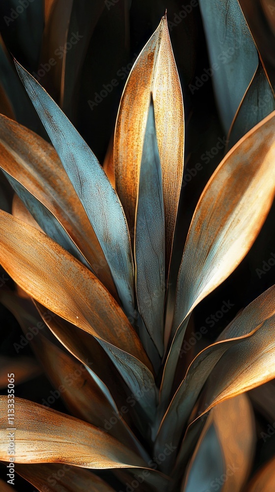 Poster delicate agave fronds emerge in a mesmerizing palette of blues and golds, illuminated by the soft tw