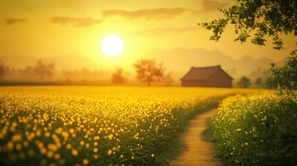 sunrise over the muster seed flower field