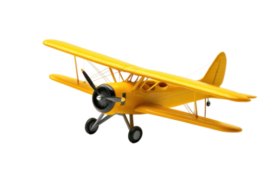 Classic Mini Yellow Airplane Model with isolated on transparent background