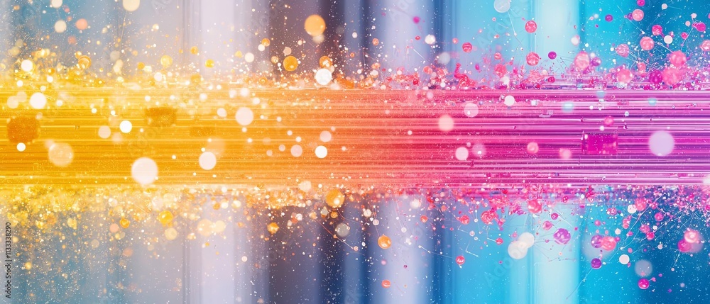 Poster vibrant abstract background with colorful streaks and glowing particle effects.
