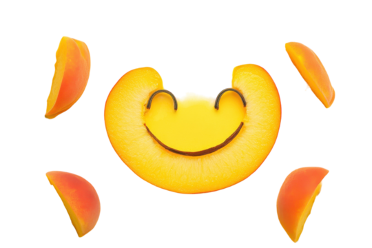 Whimsical Peach Slice Shaped Like a Cartoon Character with isolated on transparent background - Powered by Adobe