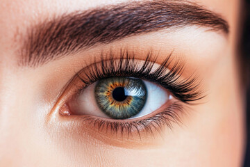 Obraz premium Close-up of a young caucasian female with striking blue eyes and long eyelashes