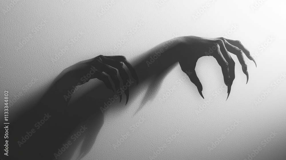 Aufkleber two elongated hands stretch out, creating striking shadows on a plain wall, evoking a sense of myste