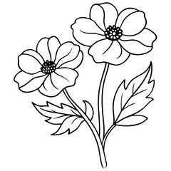 Fototapeta premium Elegant Vector Line Drawing of Anemone Flowers and Leaves Minimalist Floral Design