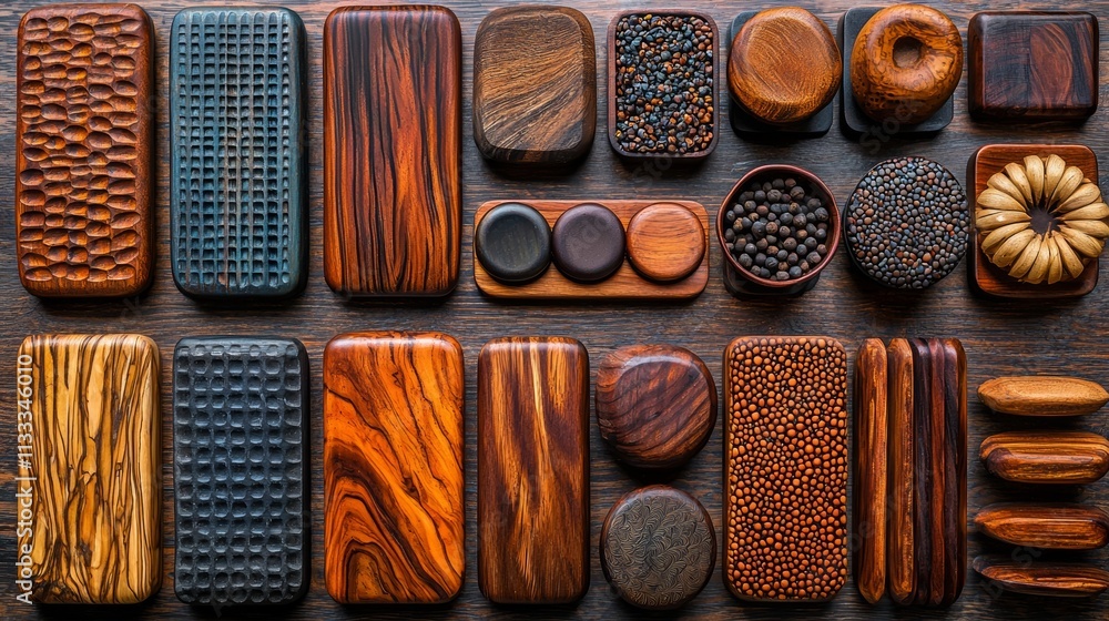 Poster rustic collection of textured wooden objects