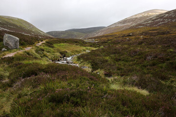 Path following Glas-allt river leading to Lochnagar - Loch Muick to Lochnagar path - Aberdeenshire - Scotland - UK