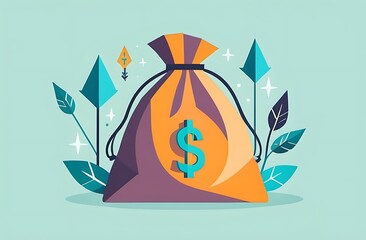 Money Bag with Arrows:  A vibrant and stylized illustration of a money bag with arrows, symbolizing financial goals and success.  