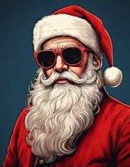 Portrait of Hipster Santa, Digital Art, Illustration