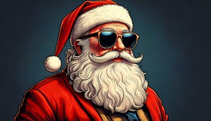 Portrait of cool Santa wearing sunglasses, Digital Art, Illustration