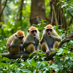 Fototapeta premium Monkeys lifestyle in natural habitat
