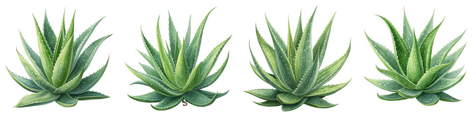 Fototapeta premium Watercolor Aloe Vera Plants, Four Variations, Isolated on White Background, Botanical Illustration, Succulent, Aloe Vera,Aloe, Succulents, Botanical