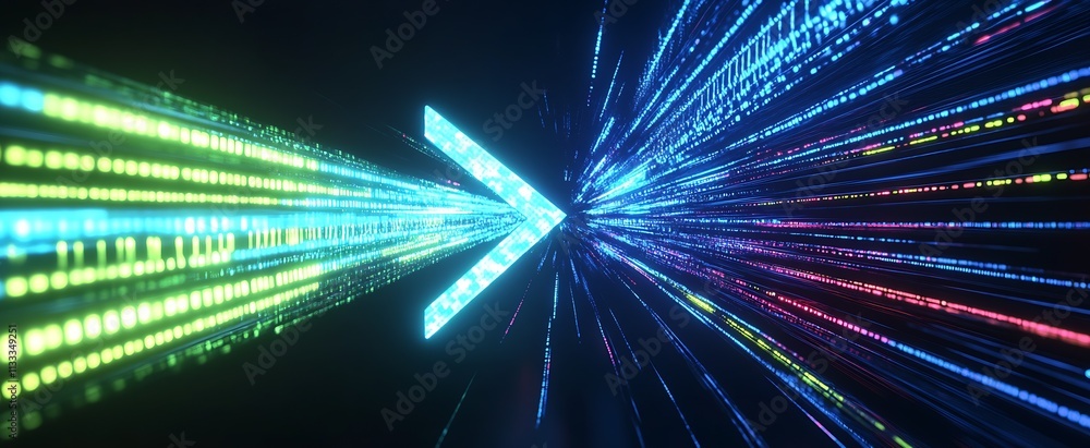 Poster Futuristic digital neon light trails in motion representing fast data transfer : Generative AI