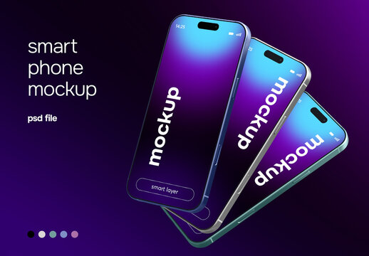 A realistic high resolution mockup 3D render set of a smartphone