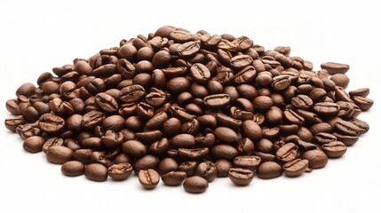 Fototapeta premium Detailed View of Roasted Coffee Beans on White Background