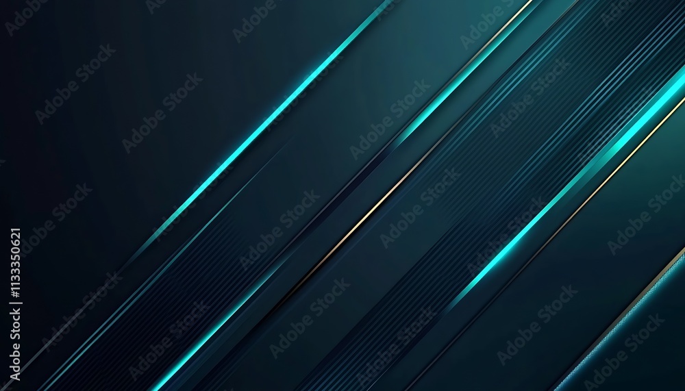 Poster Abstract diagonal dynamic lines in teal and blue digital background : Generative AI