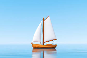 Fototapeta premium cozy sailing boat with white sails gliding on calm blue waters, evoking tranquility and leisure
