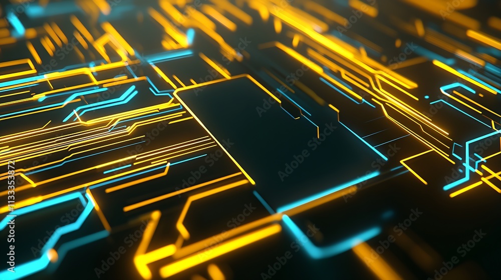 Aufkleber Abstract glowing circuit lines in orange and blue background pattern digital art : Generative AI
