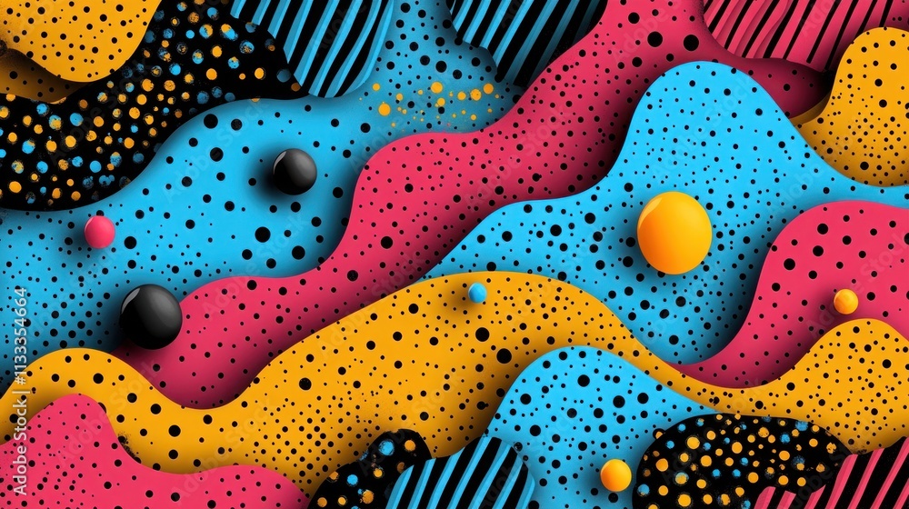 Poster abstract colorful wave pattern with dots and shapes for design and decoration.
