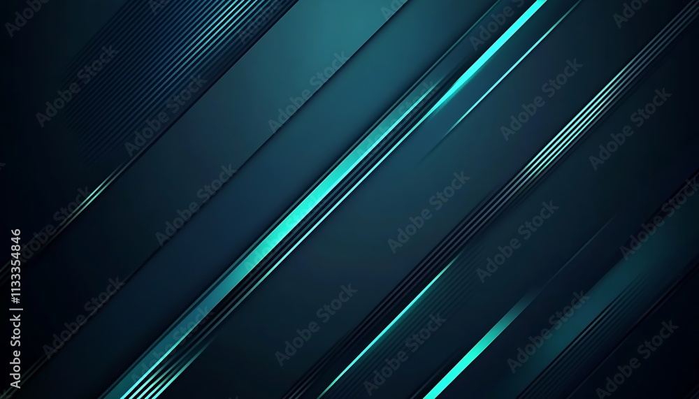 Poster futuristic abstract diagonal teal stripes on a dark blue textured background : generative ai