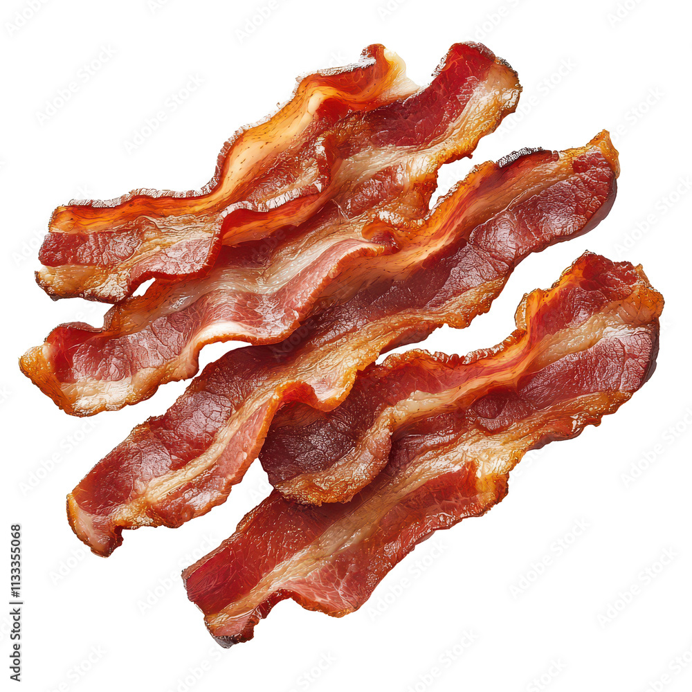 Poster crispy strips of bacon isolated on a transparent background, perfect for culinary presentation and d
