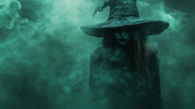 Scary Witch on Smog Background