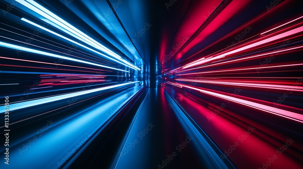Poster motion blur with blue and red light streaks for fast and futuristic digital designs : generative ai