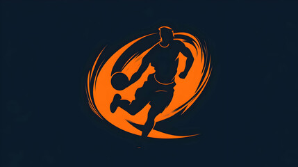 Dynamic silhouette of a male basketball player dribbling, set against a vibrant orange and dark blue backdrop.  Action, energy, and sport captured in a striking graphic design.
