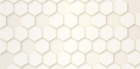 Fototapeta premium Abstract background white, brown hexagon with seamless geometric pattern texture. futuristic geometry pattern honeycomb mosaic and tile texture. hexagon grid minimalist mesh cell texture design.