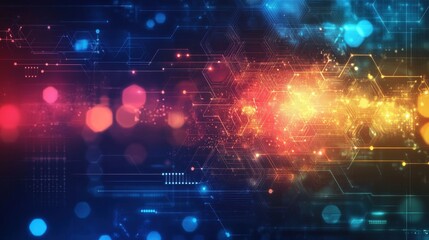 Obraz premium Futuristic Abstract Technology Background Featuring Glowing Lights and Hexagonal Patterns, Evoking a Sense of Innovation, Connectivity, and Digital Aesthetics