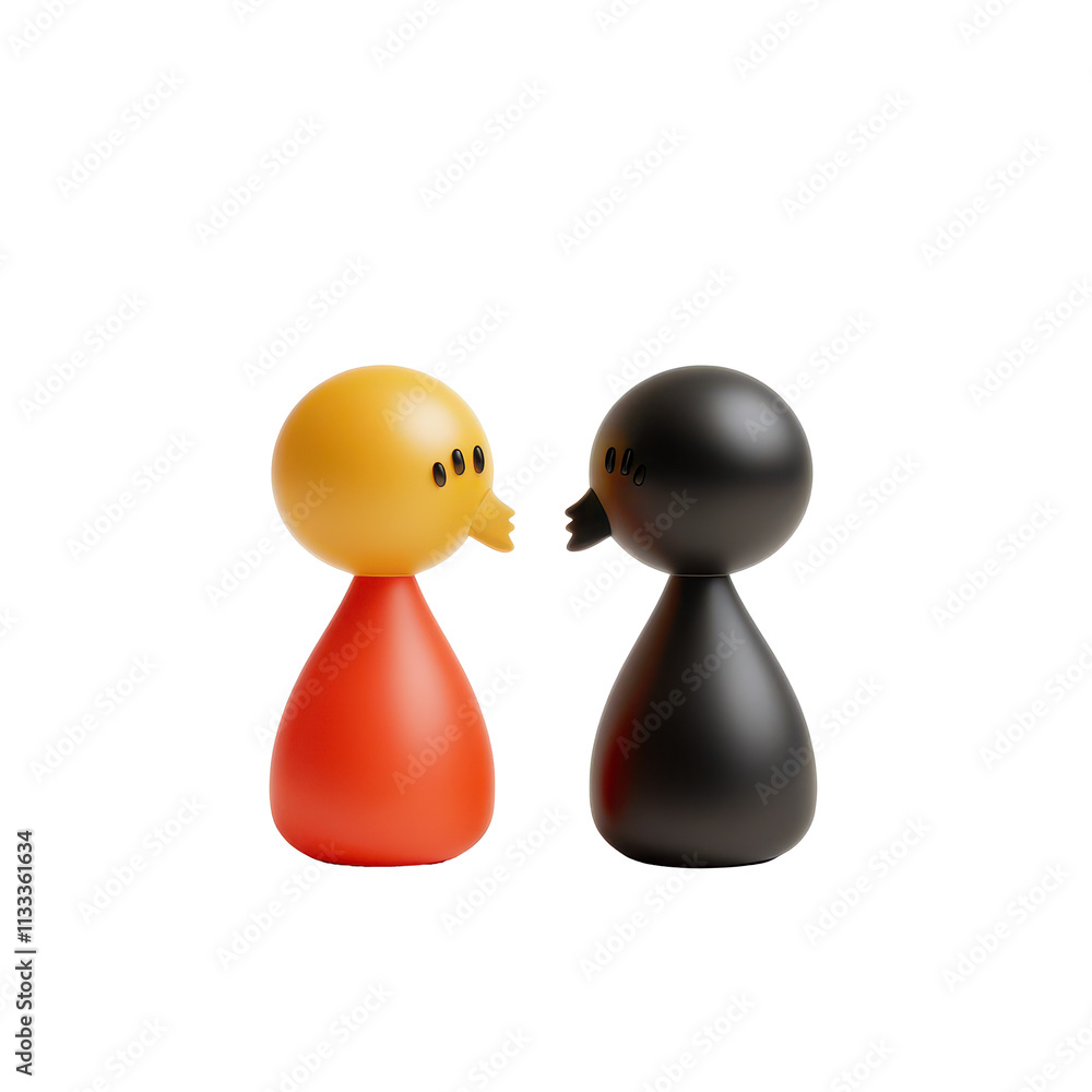 Poster minimalist icon figures engage in conversation with speech bubbles on a simple background, 3d minima