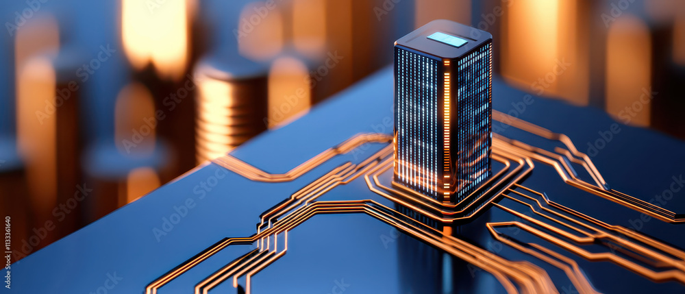 Poster modern close up of robotic concept featuring circuit board and microchip, showcasing advanced techno