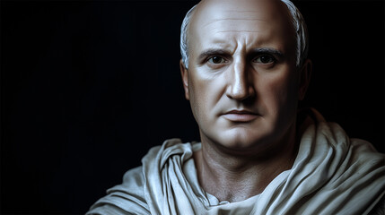 Marcus Tullius Cicero detailed color portrait, facial reconstruction based on Roman sculptures.
