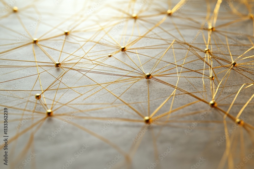 Aufkleber Golden connecting lines create a network symbol, providing a clean area for text to convey messages in a digital context. Generative AI