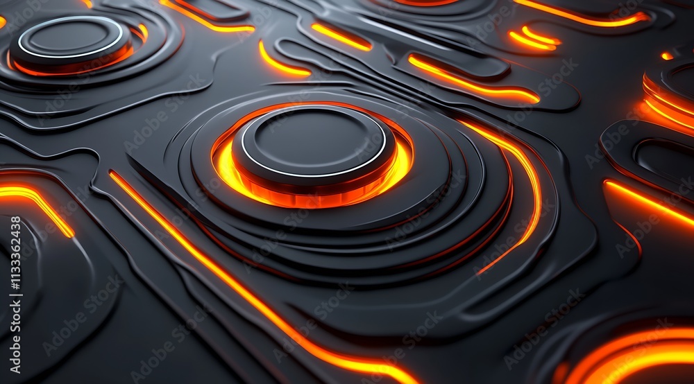 Poster Futuristic Tech Art with Concentric Layered Glowing Orange Circles : Generative AI
