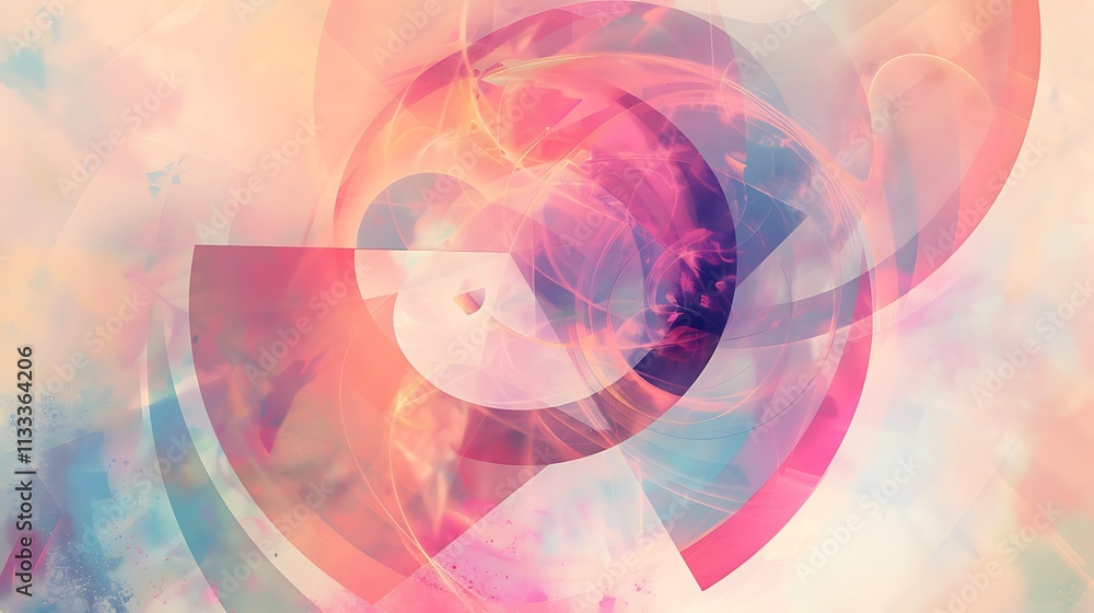 Poster A digital design with overlapping transparent shapes creating a layered effect