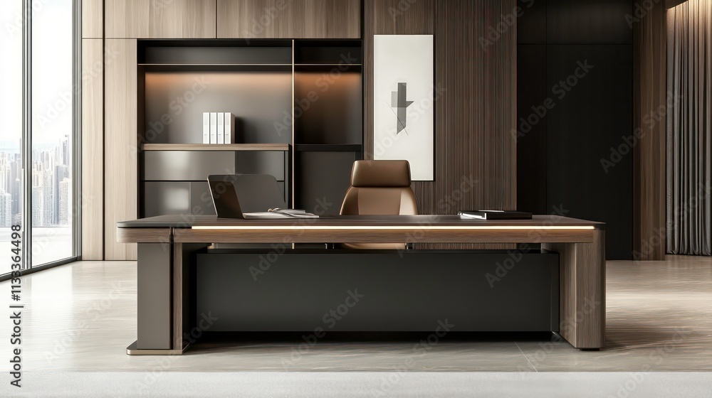 Aufkleber a sleek desk arrangement with minimal decor, emphasizing order and efficiency.