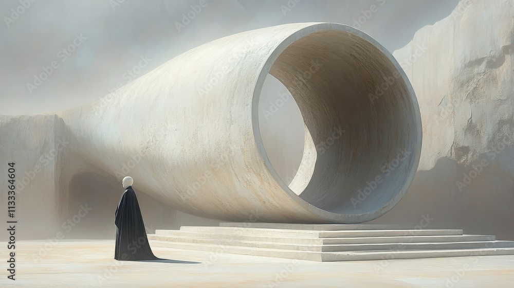 Poster surreal landscape featuring abstract architectural structure in dreamlike environment with ethereal 