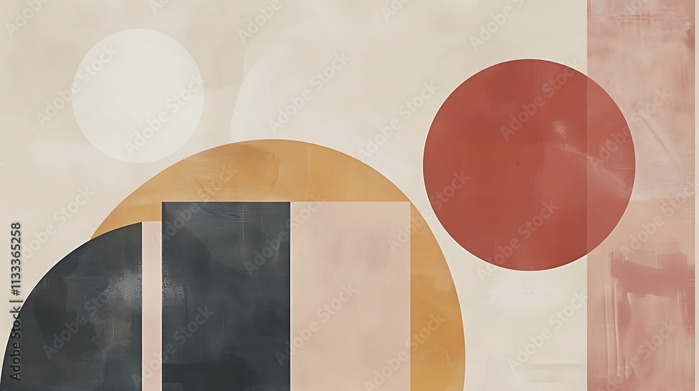 Poster a minimalist abstract composition with simple, clean lines and shapes in muted tones