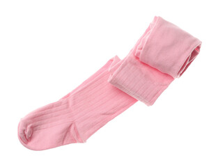 Pink child's tights isolated on white, top view
