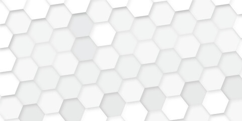 Fototapeta premium Abstract background white, gray hexagon with seamless geometric pattern texture design. futuristic geometry pattern honeycomb mosaic and tile texture. hexagon grid minimalist mesh cell texture design.