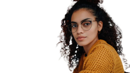 Mexican young female Employee IT specialist sit at work with laptop on white background