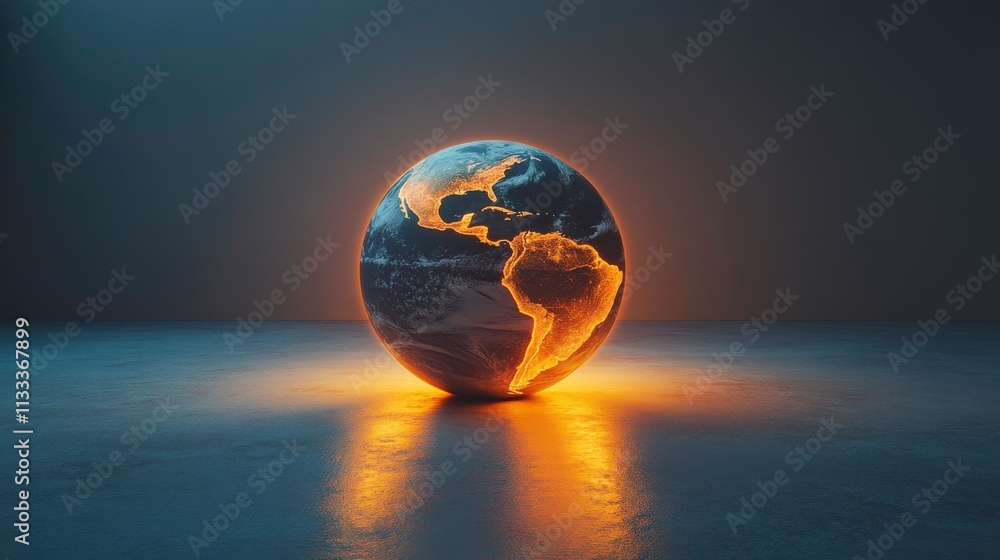 Aufkleber stunning visual of earth shimmering with glowing lines highlighting continents and oceans in a dark 