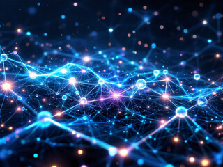 Fototapeta premium Network, Connections, Glowing, Dots, Lines, Nodes, Digital, Technology, Futuristic, Web, Internet, Data, Information, Cyberspace, Abstract, Background, Neon, Bright, Dark, Contrast, Modern, Innovative
