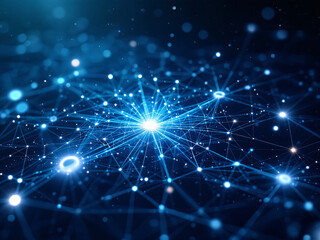 Fototapeta premium Network, Connections, Glowing, Dots, Lines, Nodes, Digital, Technology, Futuristic, Web, Internet, Data, Information, Cyberspace, Abstract, Background, Neon, Bright, Dark, Contrast, Modern, Innovative