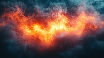 Fototapeta premium Vivid flames and smoke against a dark background