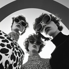 High-Fashion Trio in Monochrome Sunglasses