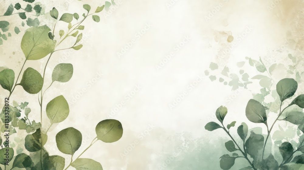 Poster A simple nature-inspired background with subtle watercolor textures and botanical elements.